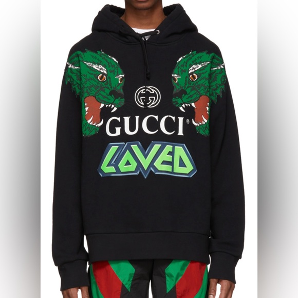 Gucci Mens Tiger Print Hooded Sweatshrt Black Sz L - Picture 2 of 11